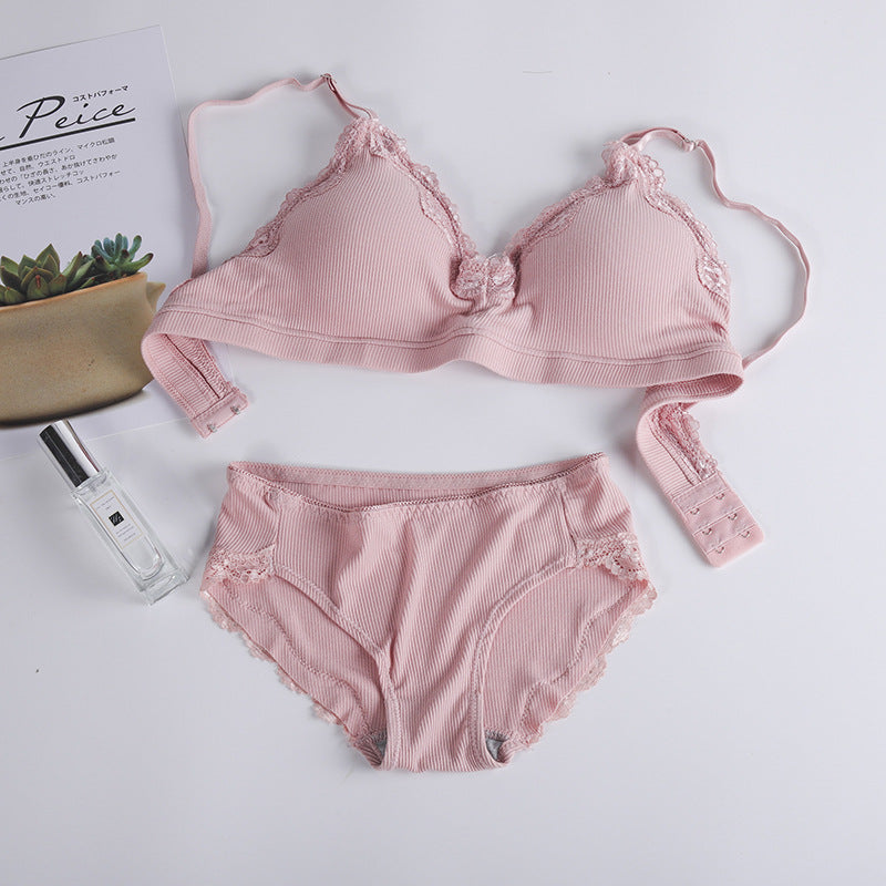 Women's New Threaded No Steel Ring Lace Trim Underwear Suit
