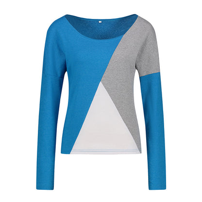 Women Stitching Geometric Figure Round Neck Slim T-Shirt