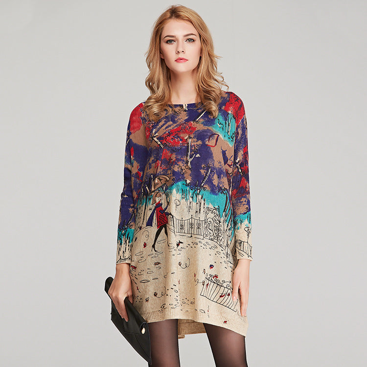 Women's Knit Sweater Women Loose Print