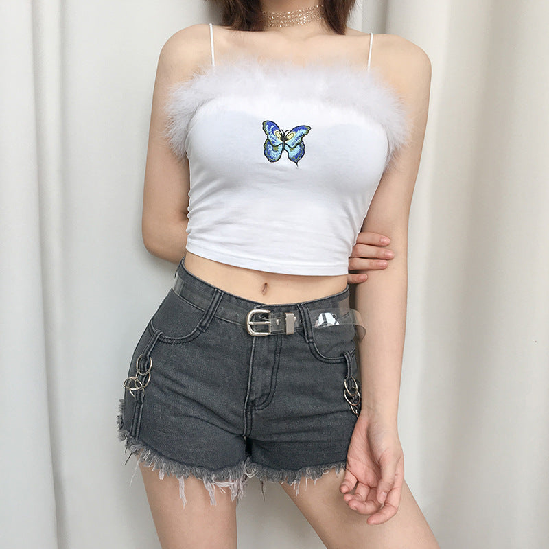 Feather Patchwork Cute Harajuku Crop Top