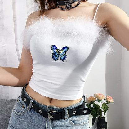 Feather Patchwork Cute Harajuku Crop Top
