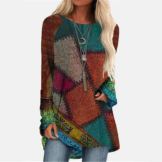 Women's T-shirt Long Sleeve  Round Neck Dress