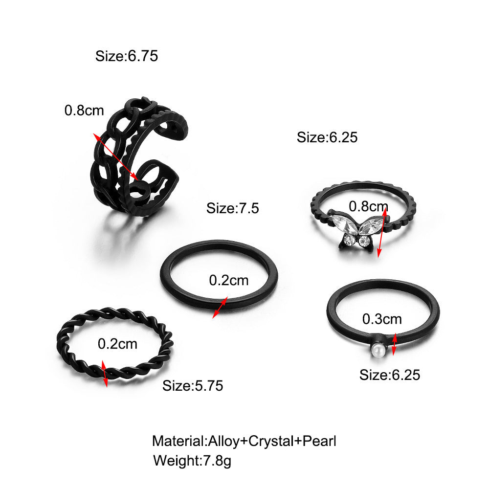 Minority Inlaid Diamond Butterfly Ring Set 5 Pieces