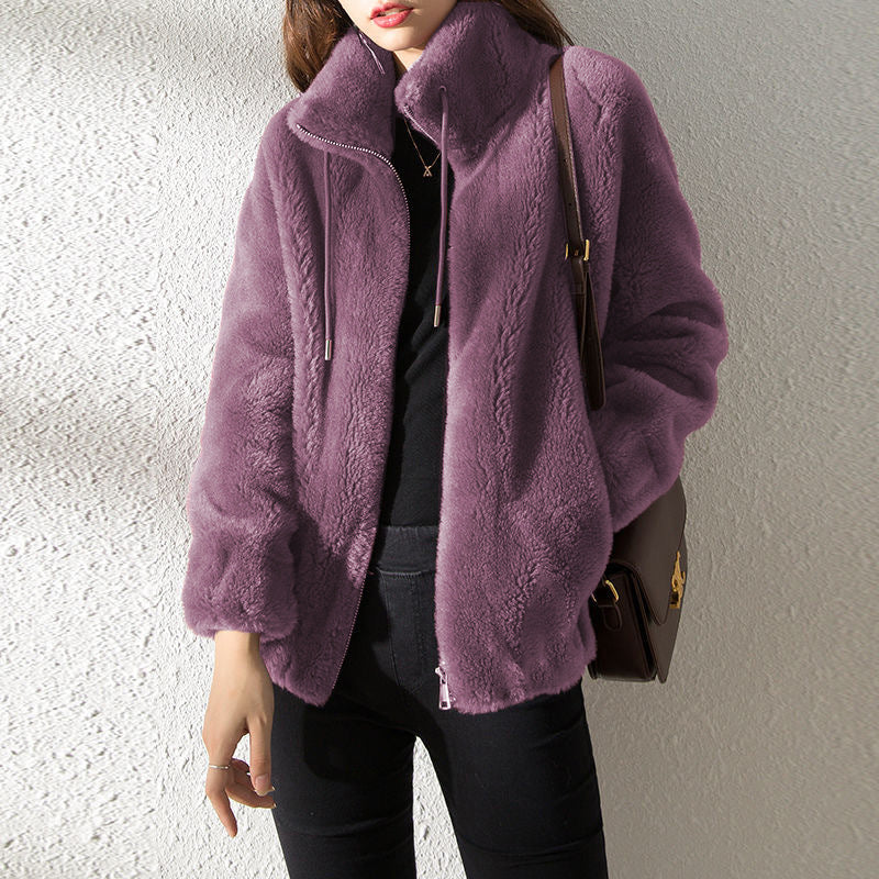 Fleece Warm High Neck Sweater Women Cardigan