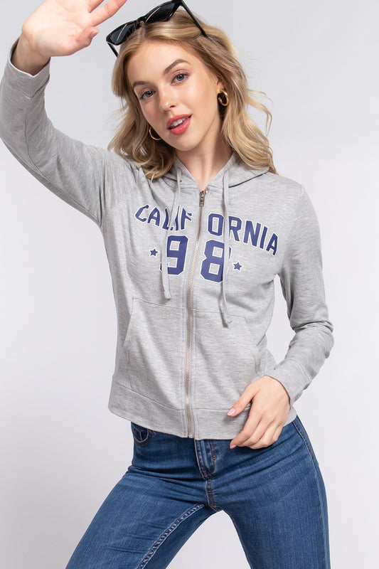 ACTIVE BASIC CALIFORNIA Zip Up Drawstring Long Sleeve Hoodie Luvéillé