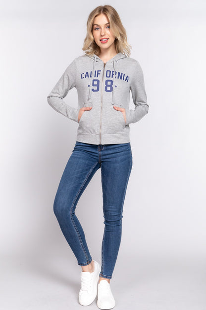 ACTIVE BASIC CALIFORNIA Zip Up Drawstring Long Sleeve Hoodie Luvéillé