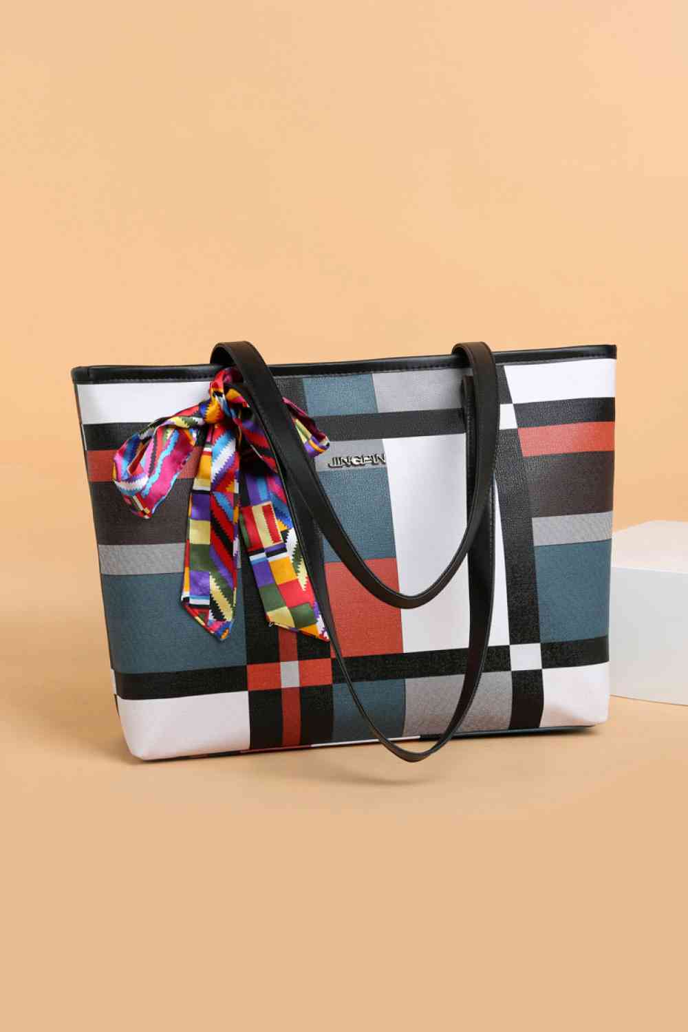 Adored Color Block Tie Detail PU Leather Tote Bag Luvéillé