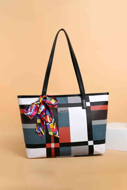 Adored Color Block Tie Detail PU Leather Tote Bag Luvéillé