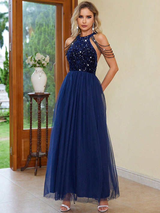 Backless Halter Neck Sleeveless Dress Luvéillé