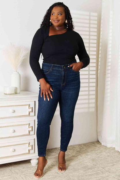 Basic Bae Asymmetrical Neck Long Sleeve Top Luvéillé
