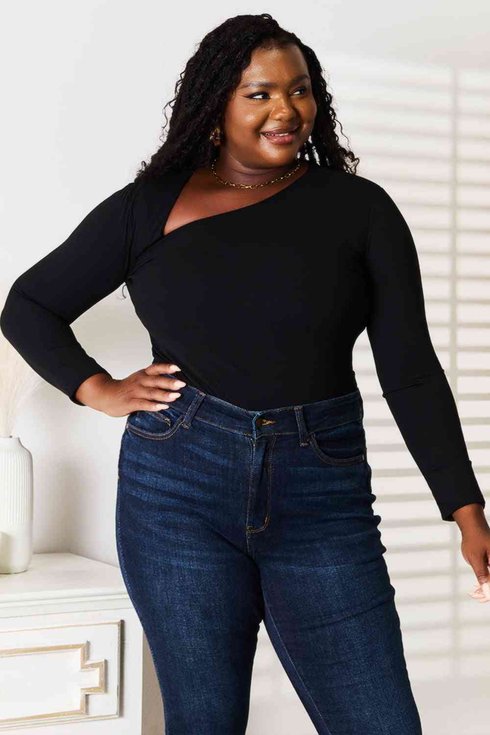 Basic Bae Asymmetrical Neck Long Sleeve Top Luvéillé