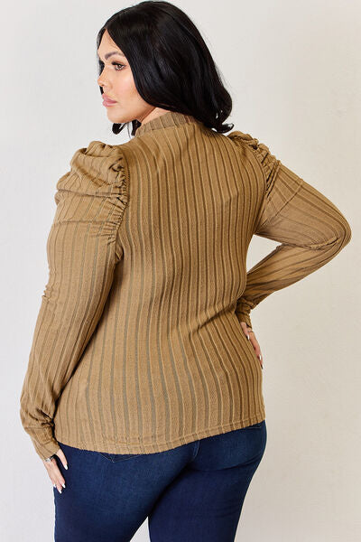 Basic Bae Full Size Ribbed Mock Neck Puff Sleeve T-Shirt Luvéillé