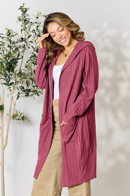 Basic Bae Full Size Ribbed Open Front Long Sleeve Cardigan Luvéillé