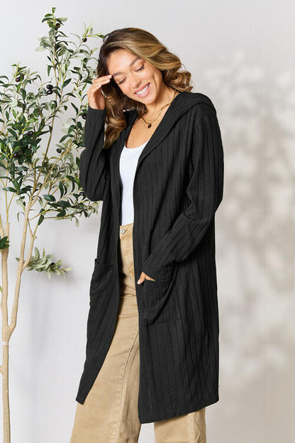 Basic Bae Full Size Ribbed Open Front Long Sleeve Cardigan Luvéillé