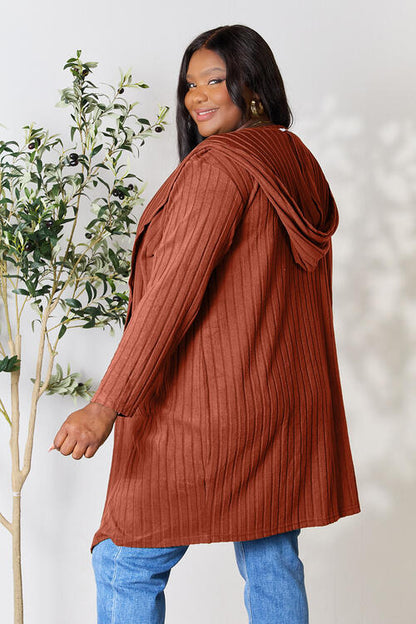 Basic Bae Full Size Ribbed Open Front Long Sleeve Cardigan Luvéillé