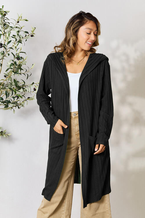 Basic Bae Full Size Ribbed Open Front Long Sleeve Cardigan Luvéillé