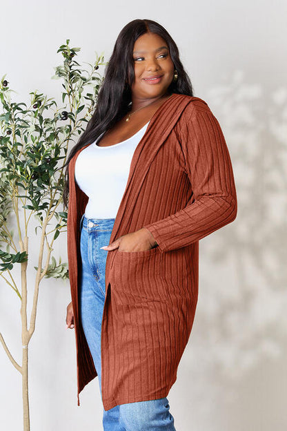 Basic Bae Full Size Ribbed Open Front Long Sleeve Cardigan Luvéillé