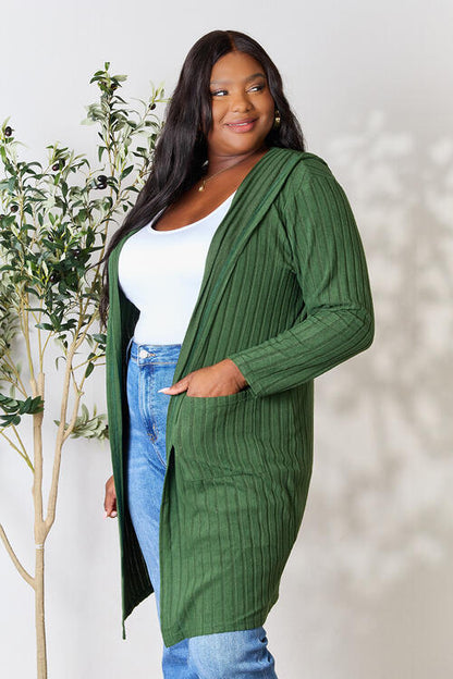 Basic Bae Full Size Ribbed Open Front Long Sleeve Cardigan Luvéillé