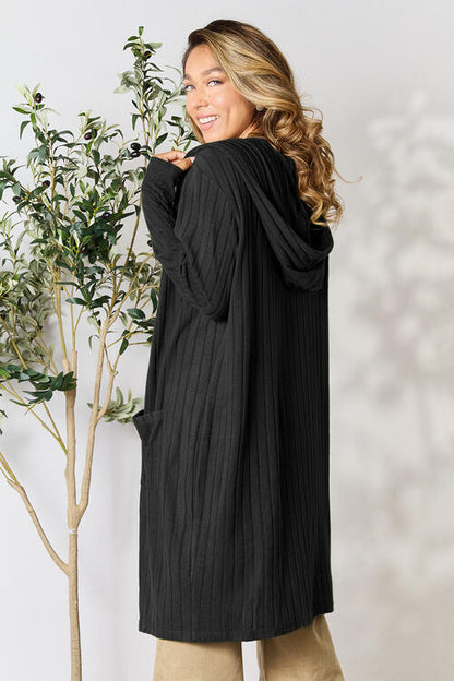 Basic Bae Full Size Ribbed Open Front Long Sleeve Cardigan Luvéillé