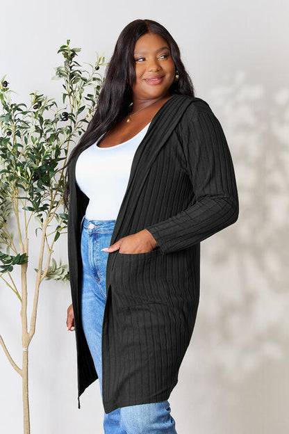 Basic Bae Full Size Ribbed Open Front Long Sleeve Cardigan Luvéillé
