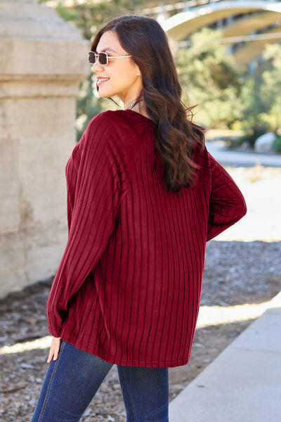 Basic Bae Full Size Ribbed Round Neck Long Sleeve Knit Top Luvéillé