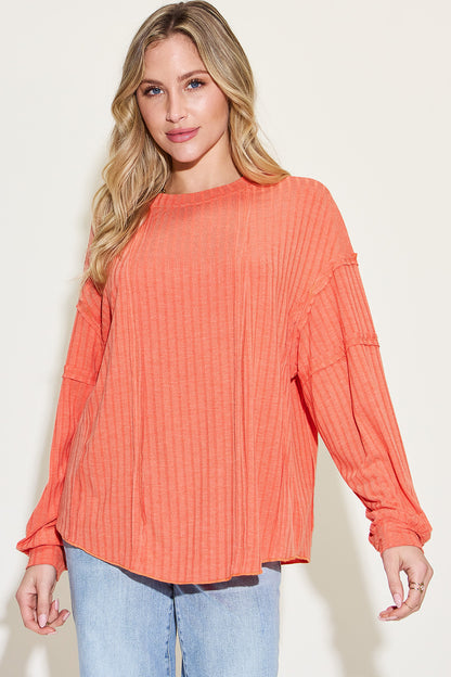 Basic Bae Full Size Ribbed Round Neck Long Sleeve T-Shirt Luvéillé