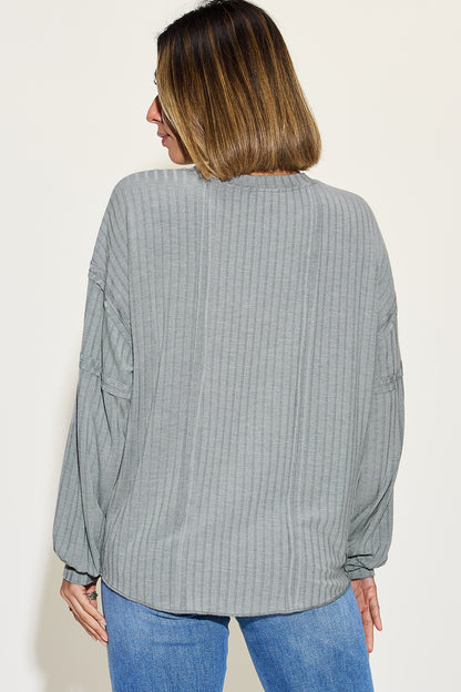 Basic Bae Full Size Ribbed Round Neck Long Sleeve T-Shirt Luvéillé