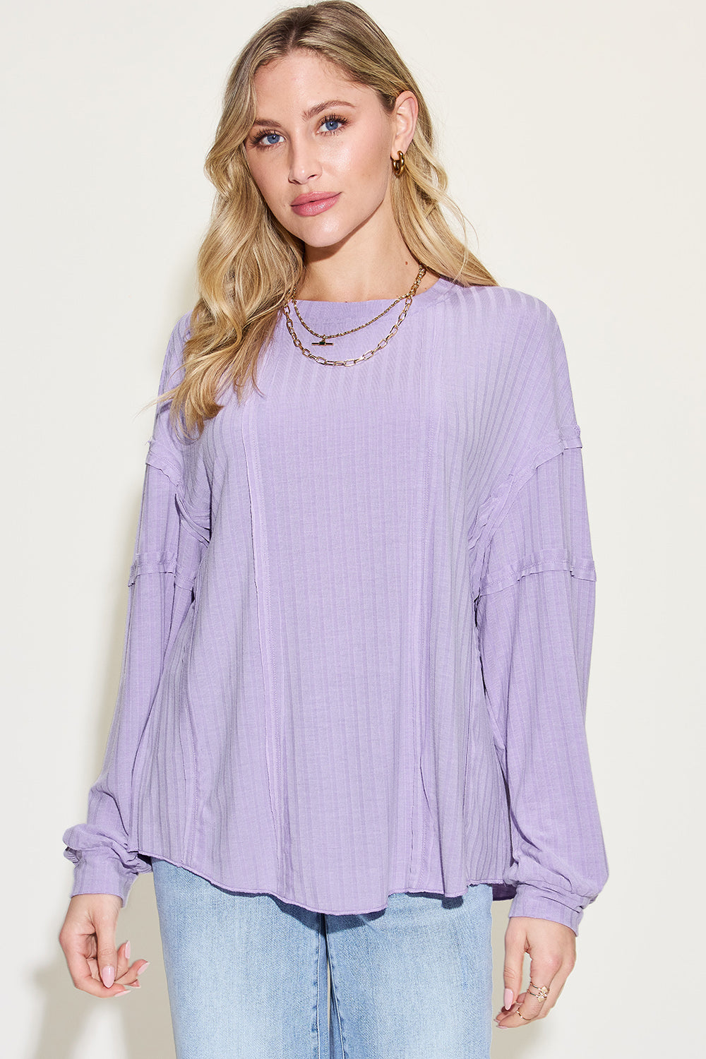 Basic Bae Full Size Ribbed Round Neck Long Sleeve T-Shirt Luvéillé