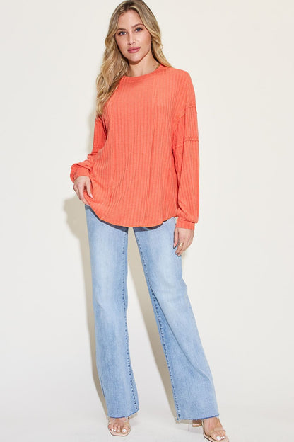 Basic Bae Full Size Ribbed Round Neck Long Sleeve T-Shirt Luvéillé