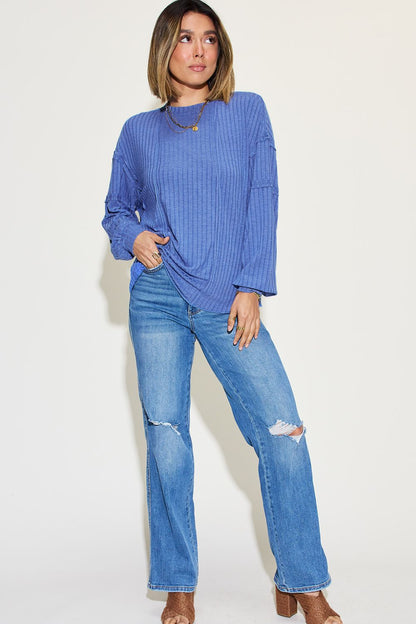 Basic Bae Full Size Ribbed Round Neck Long Sleeve T-Shirt Luvéillé