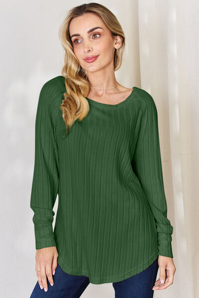 Basic Bae Full Size Ribbed Round Neck Slit T-Shirt Luvéillé