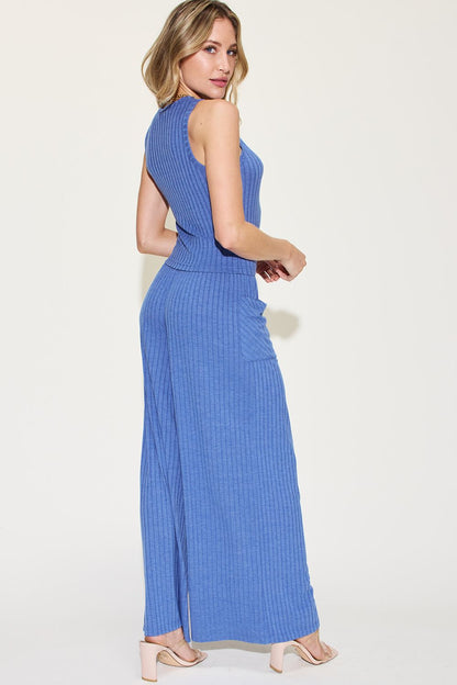 Basic Bae Full Size Ribbed Tank and Wide Leg Pants Set Luvéillé
