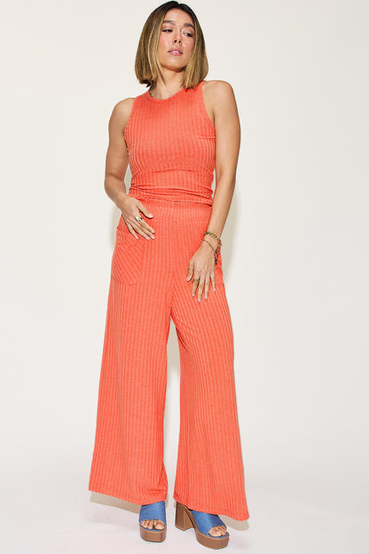 Basic Bae Full Size Ribbed Tank and Wide Leg Pants Set Luvéillé