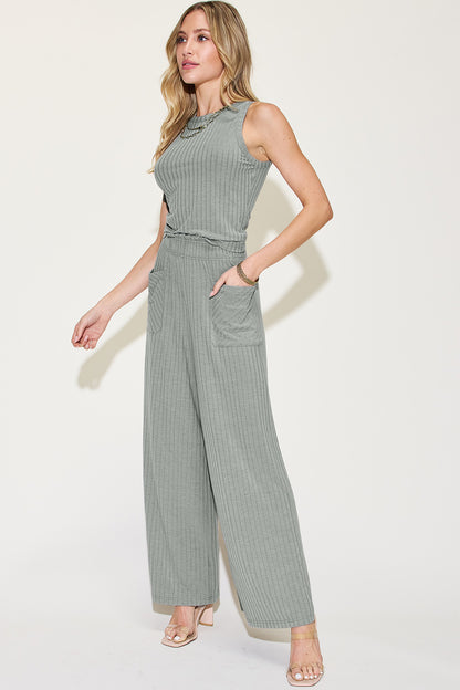 Basic Bae Full Size Ribbed Tank and Wide Leg Pants Set Luvéillé