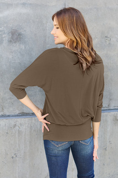 Basic Bae Full Size Round Neck Batwing Sleeve Blouse Luvéillé