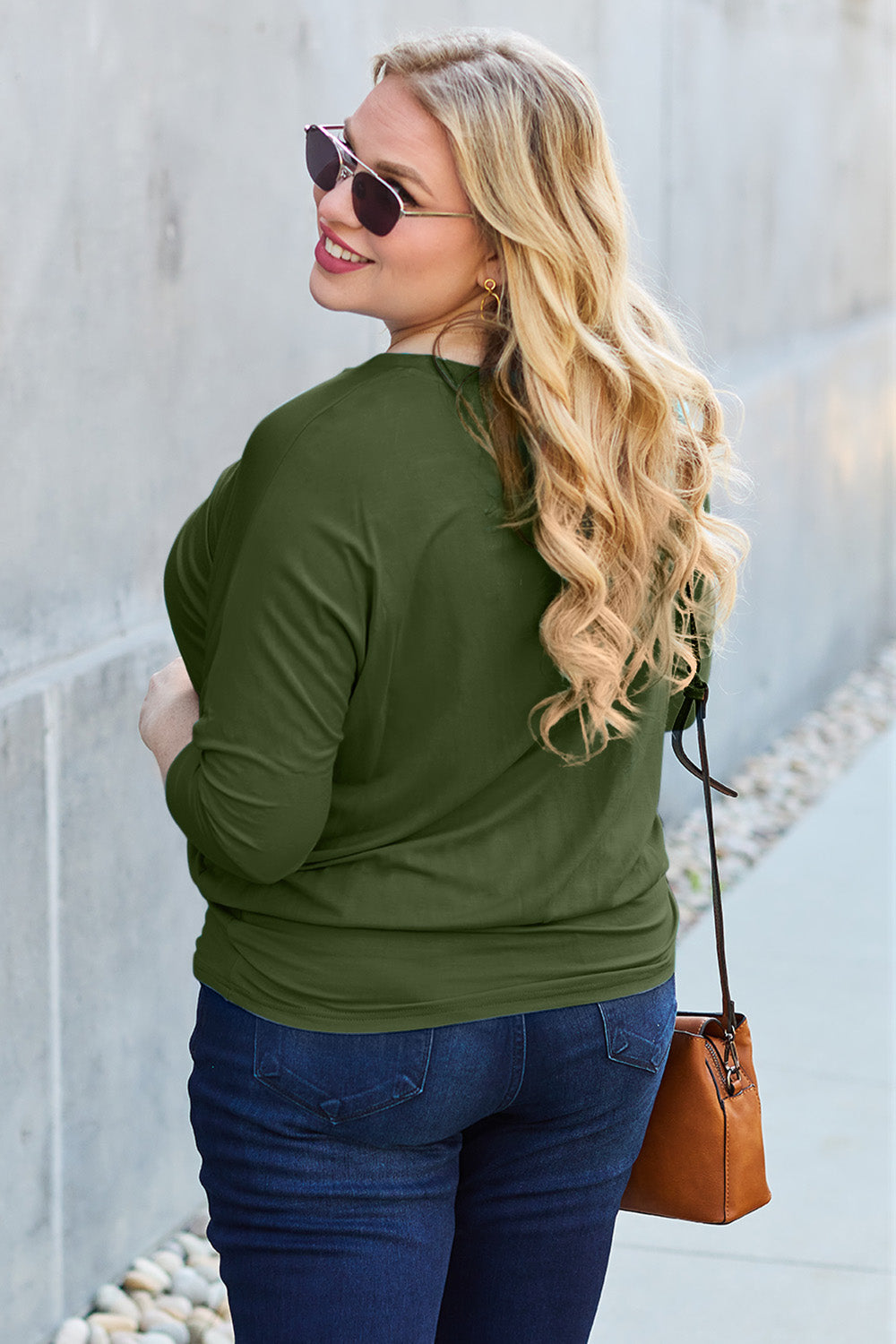 Basic Bae Full Size Round Neck Batwing Sleeve Blouse Luvéillé