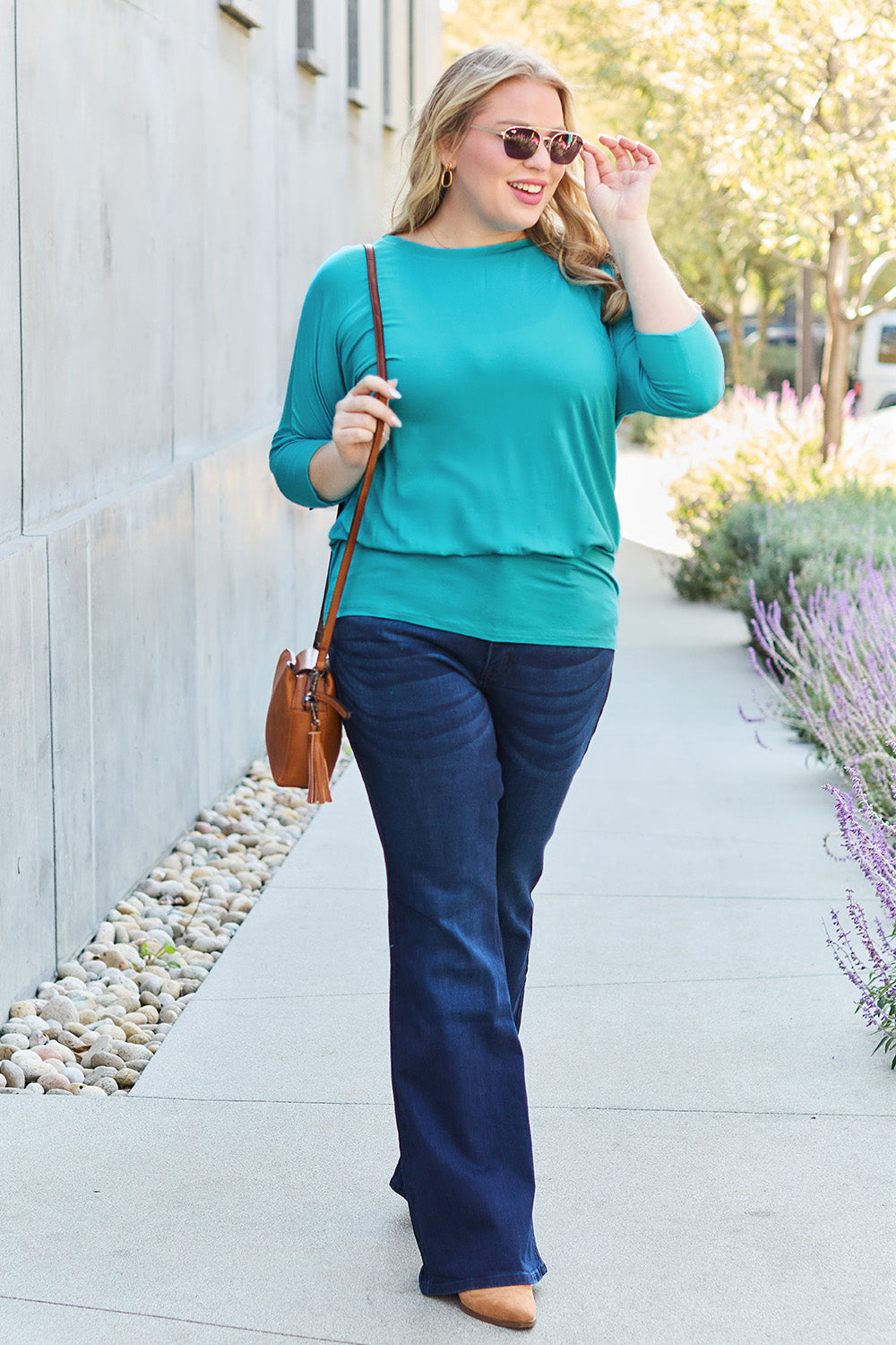 Basic Bae Full Size Round Neck Batwing Sleeve Blouse Luvéillé