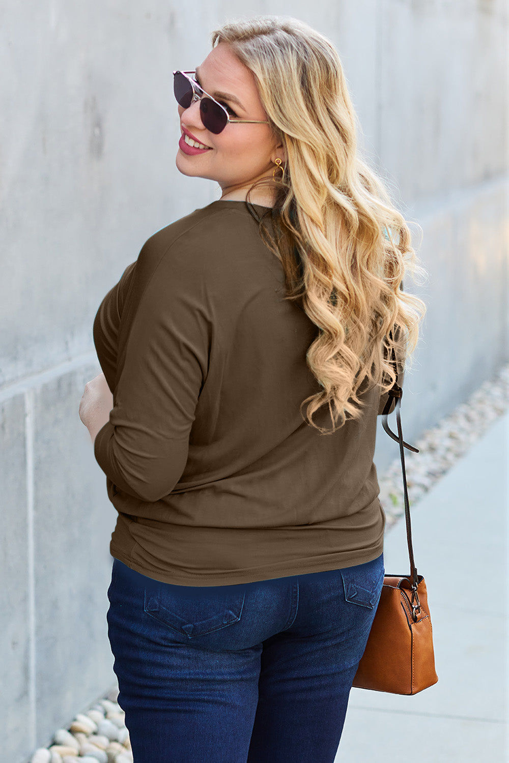 Basic Bae Full Size Round Neck Batwing Sleeve Blouse Luvéillé