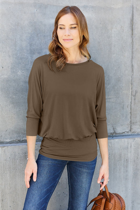 Basic Bae Full Size Round Neck Batwing Sleeve Blouse Luvéillé