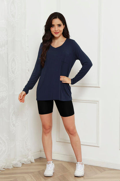 Basic Bae Full Size V-Neck Long Sleeve Top Luvéillé