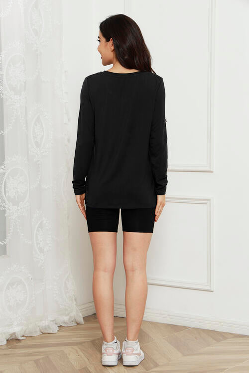Basic Bae Full Size V-Neck Long Sleeve Top Luvéillé