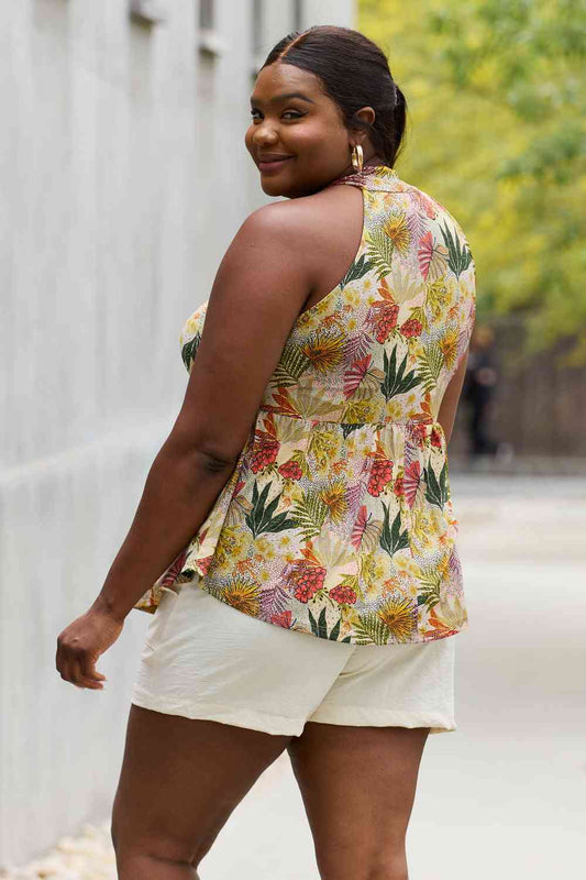 Be Stage Full Size Floral Halter Top in Green Luvéillé
