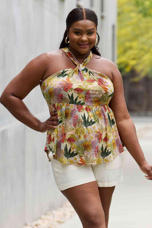Be Stage Full Size Floral Halter Top in Green Luvéillé