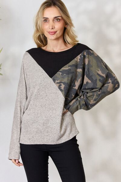 BiBi Brushed Hacci Color Block Long Sleeve Top Luvéillé