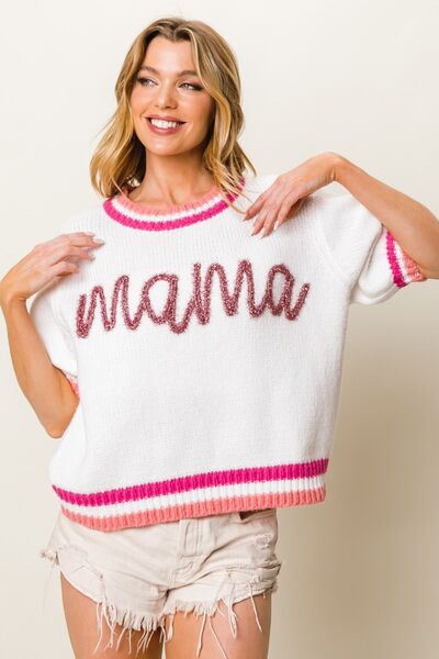 BiBi MAMA Contrast Trim Short Sleeve Sweater Luvéillé