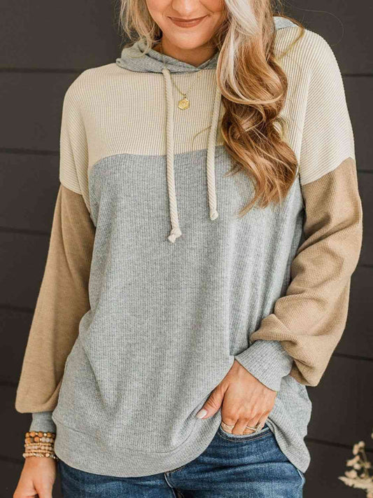 Color Block Drawstring Long Sleeve Hoodie Luvéillé