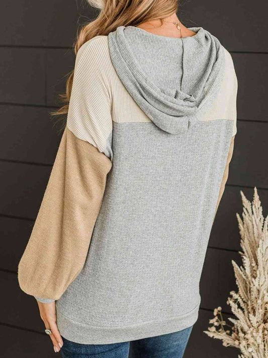 Color Block Drawstring Long Sleeve Hoodie Luvéillé