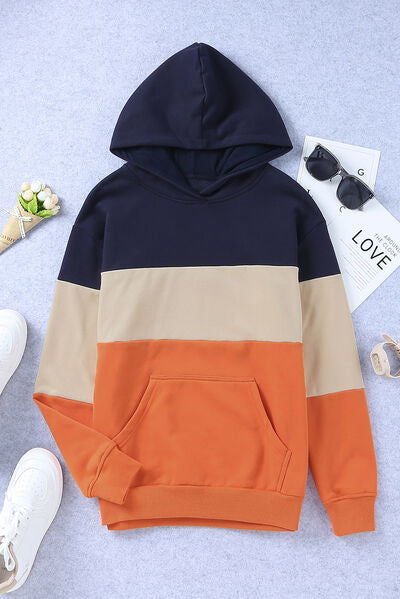 Color Block Dropped Shoulder Hoodie Luvéillé