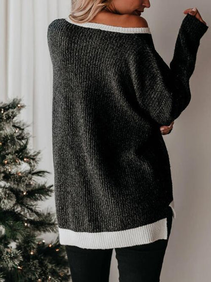 Color Block Round Neck Long Sleeve Sweater Luvéillé