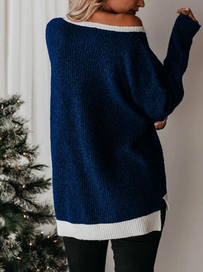 Color Block Round Neck Long Sleeve Sweater Luvéillé